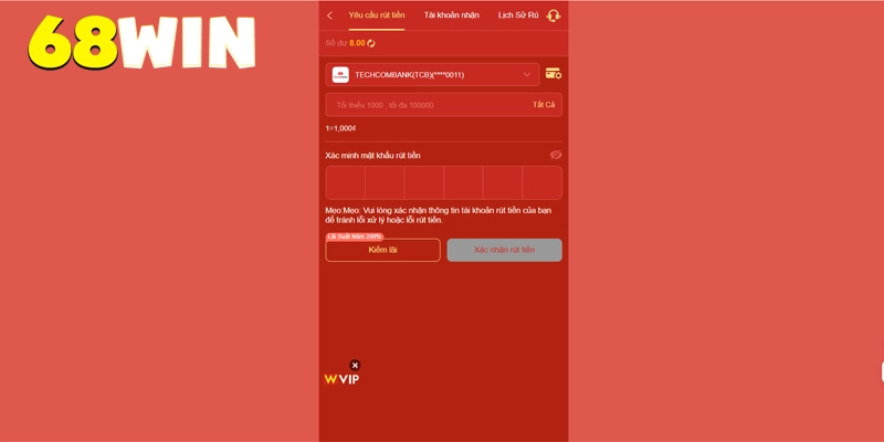 Cách rút tiền 68win cơ bản
